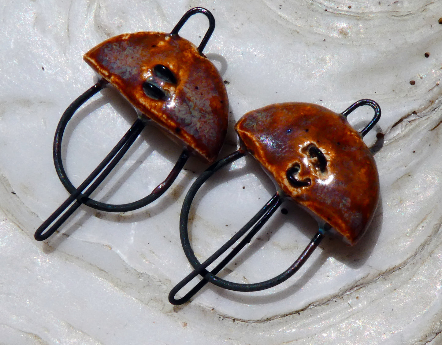 Ceramic Semi Circle Connectors -Amber Ash