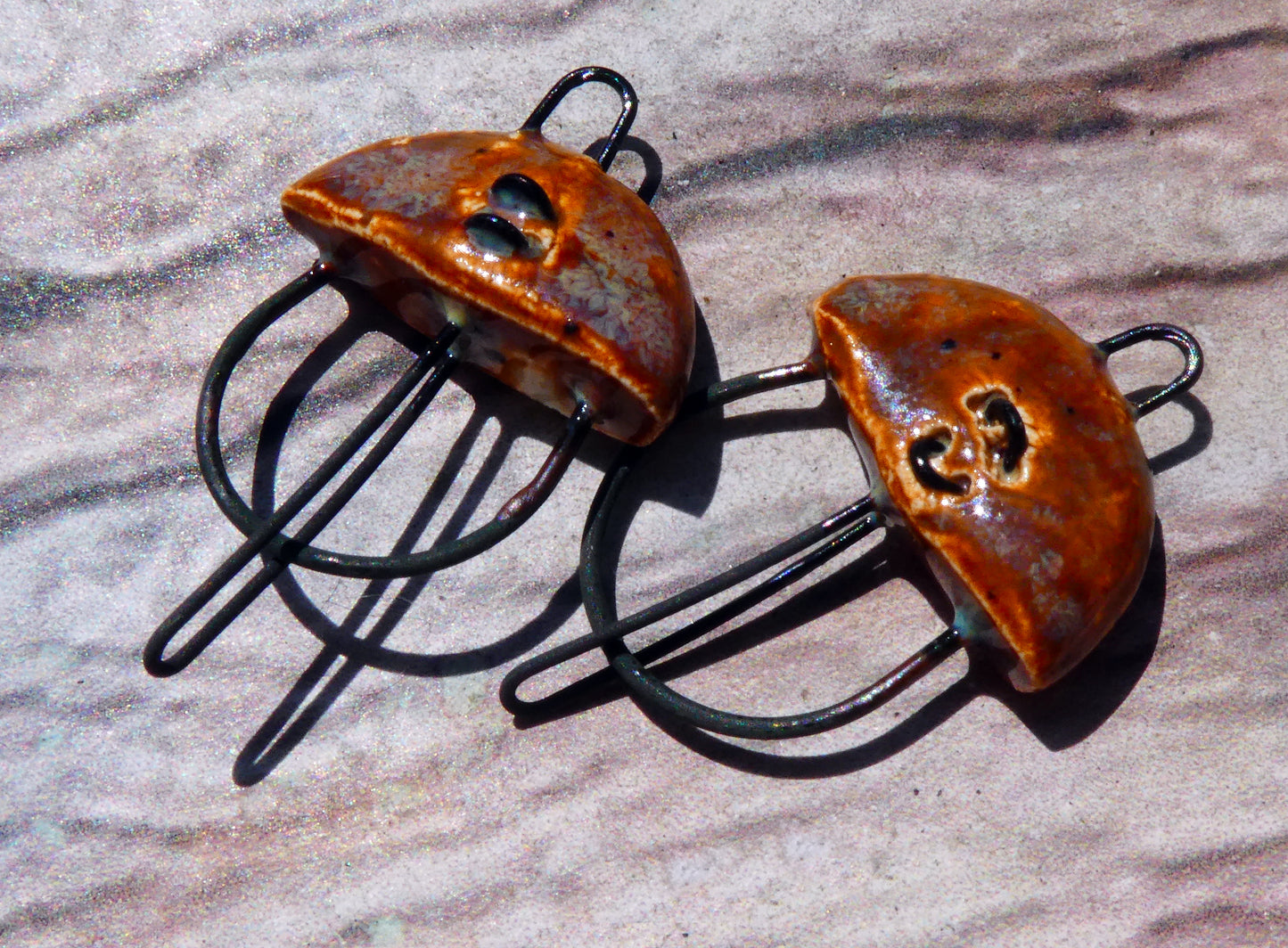 Ceramic Semi Circle Connectors -Amber Ash