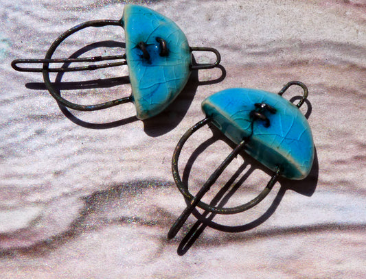 Ceramic Semi Circle Connectors -Taunton Turquoise
