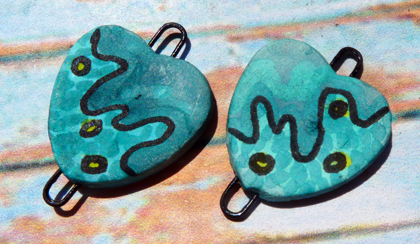 Ceramic Inky Heart Earring Connectors #1