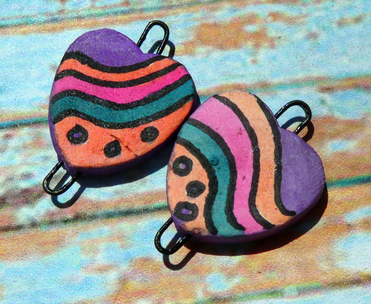 Ceramic Inky Heart Earring Connectors #2