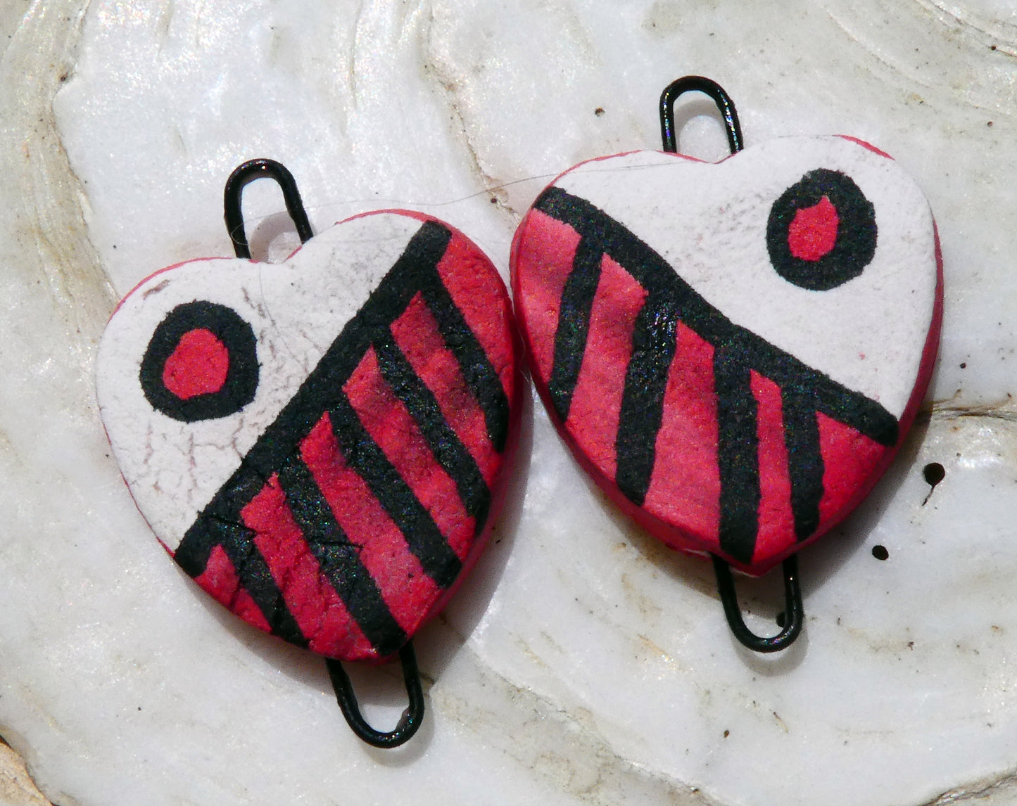 Ceramic Inky Heart Earring Connectors #3