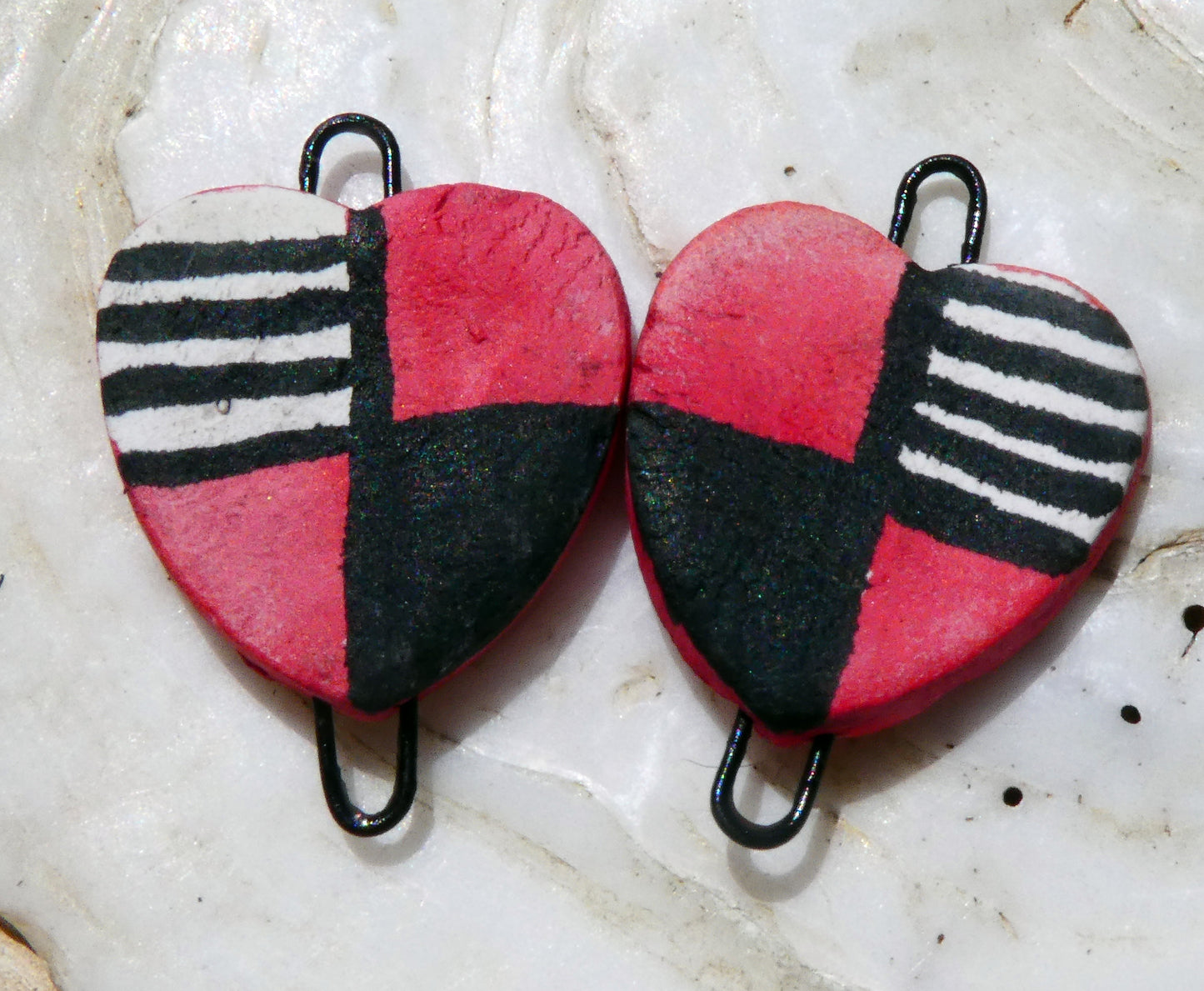 Ceramic Inky Heart Earring Connectors #4