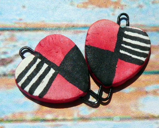 Ceramic Inky Heart Earring Connectors #4