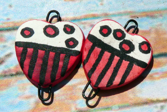 Ceramic Inky Heart Earring Connectors #5