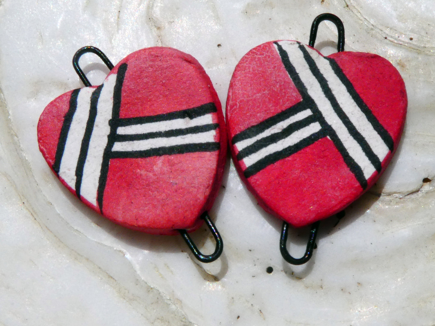 Ceramic Inky Heart Earring Connectors #6