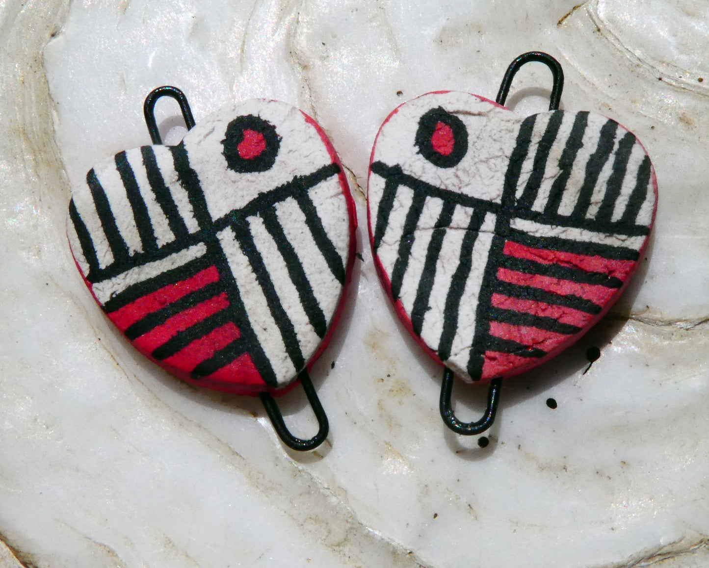 Ceramic Inky Heart Earring Connectors #8