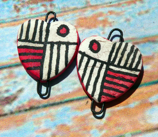 Ceramic Inky Heart Earring Connectors #8