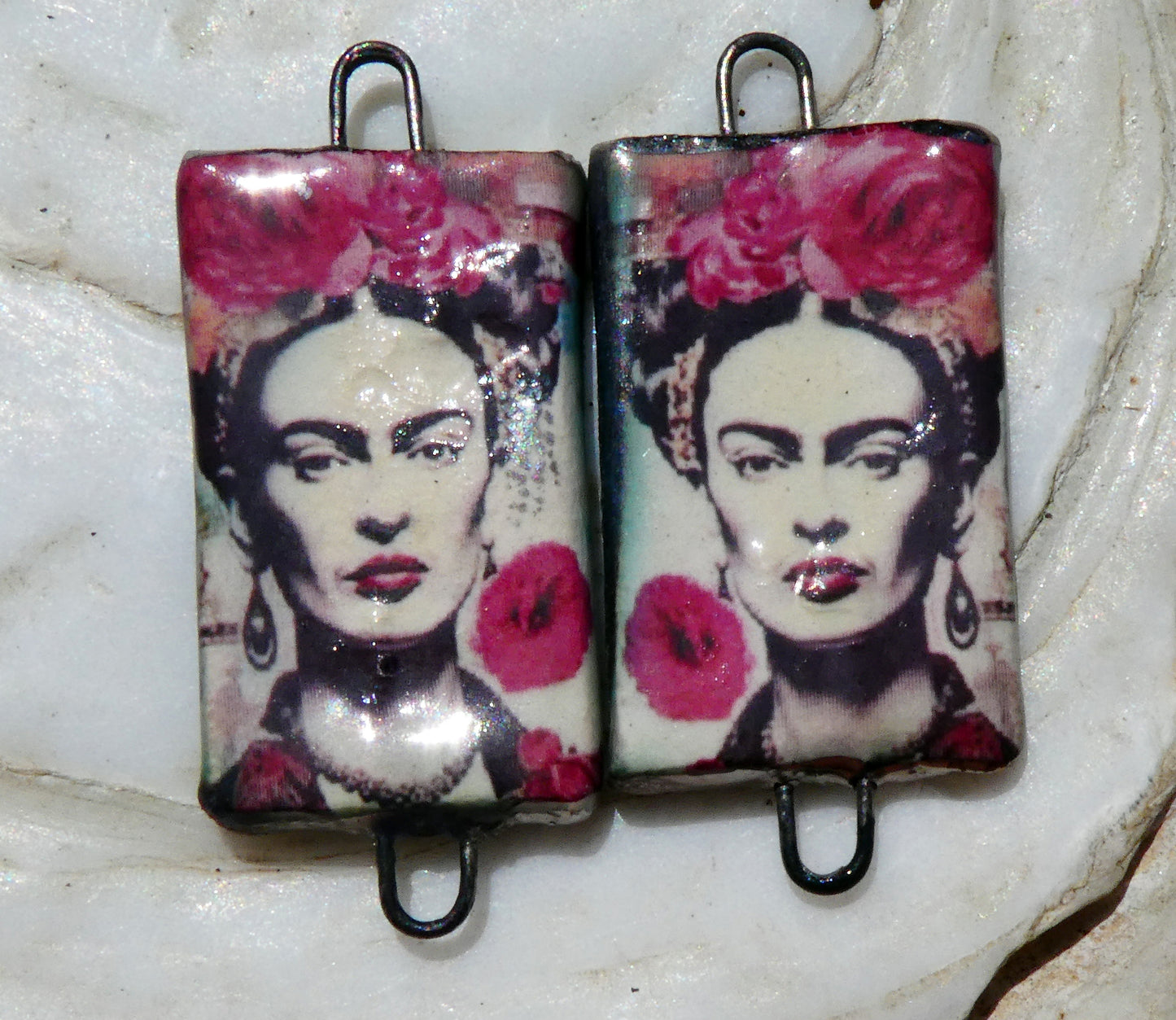 Ceramic Frida Inspired Earring Connectors - #1