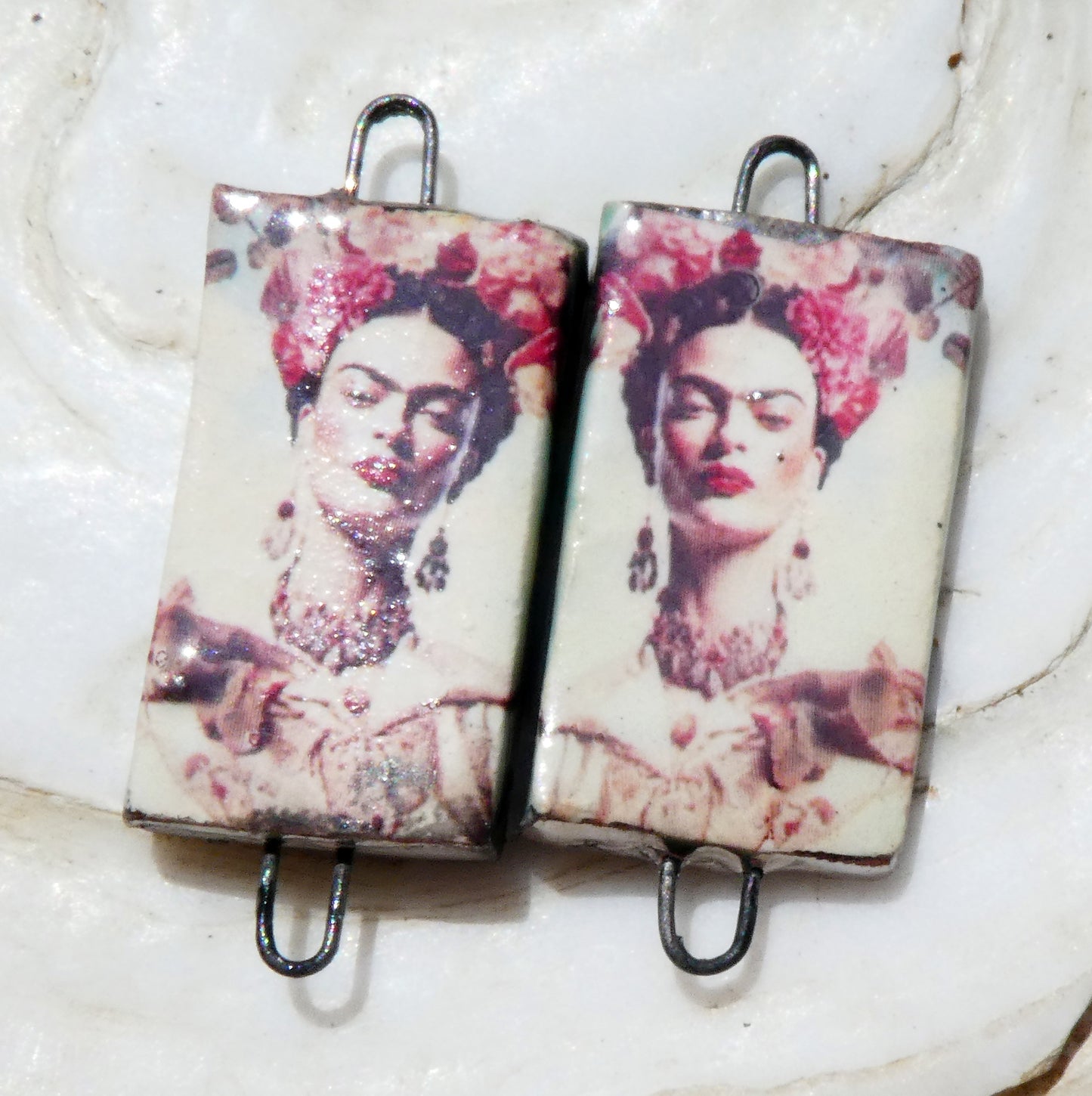 Ceramic Frida Inspired Earring Connectors - #2