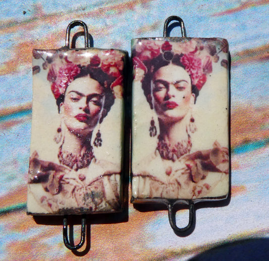Ceramic Frida Inspired Earring Connectors - #2
