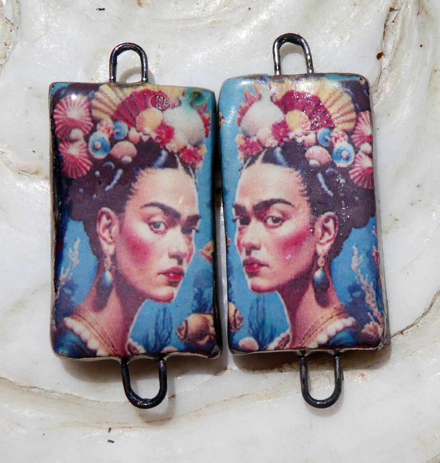 Ceramic Frida Inspired Earring Connectors - #4