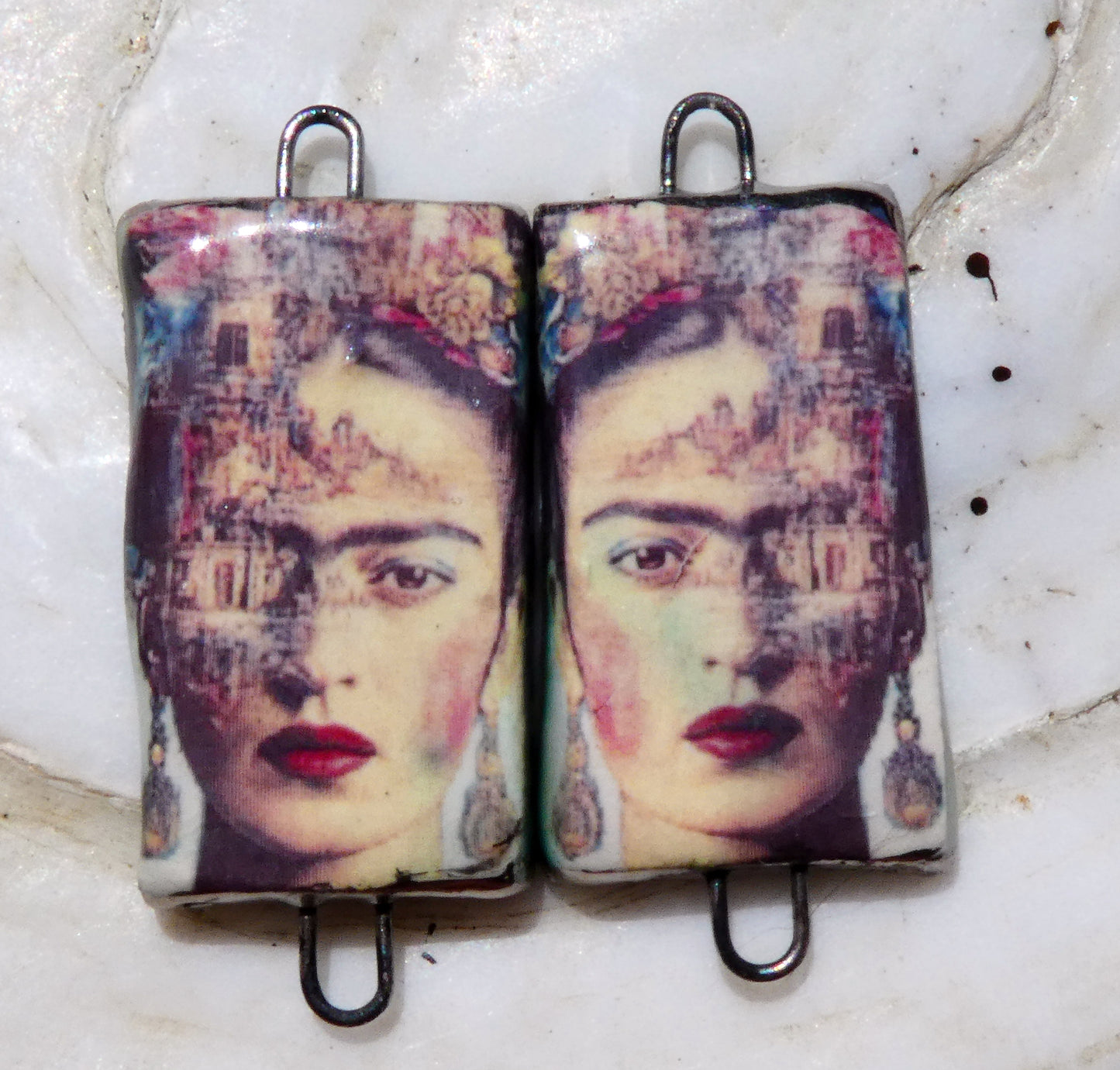 Ceramic Frida Inspired Earring Connectors - #5