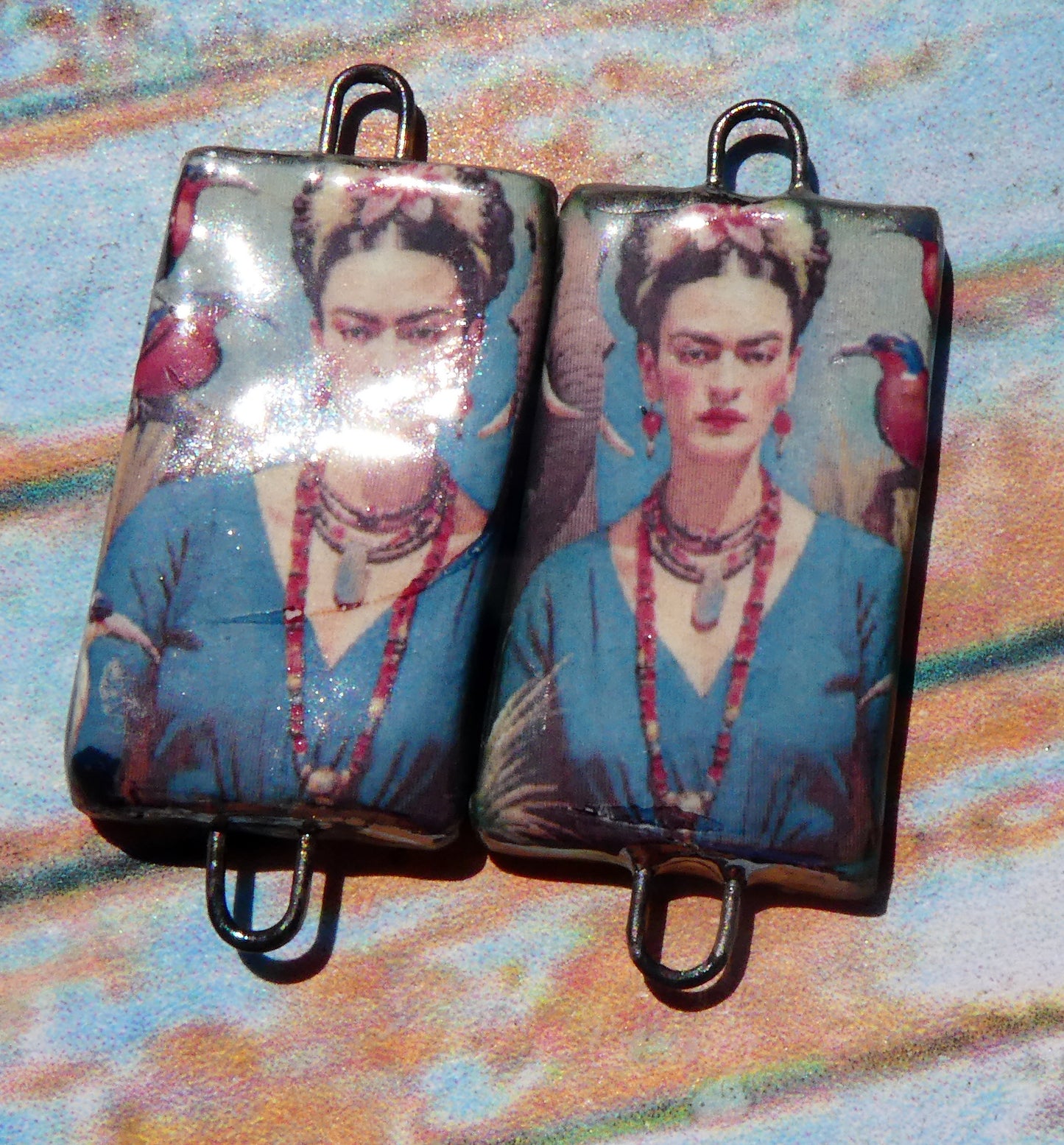 Ceramic Frida Inspired Earring Connectors - #6