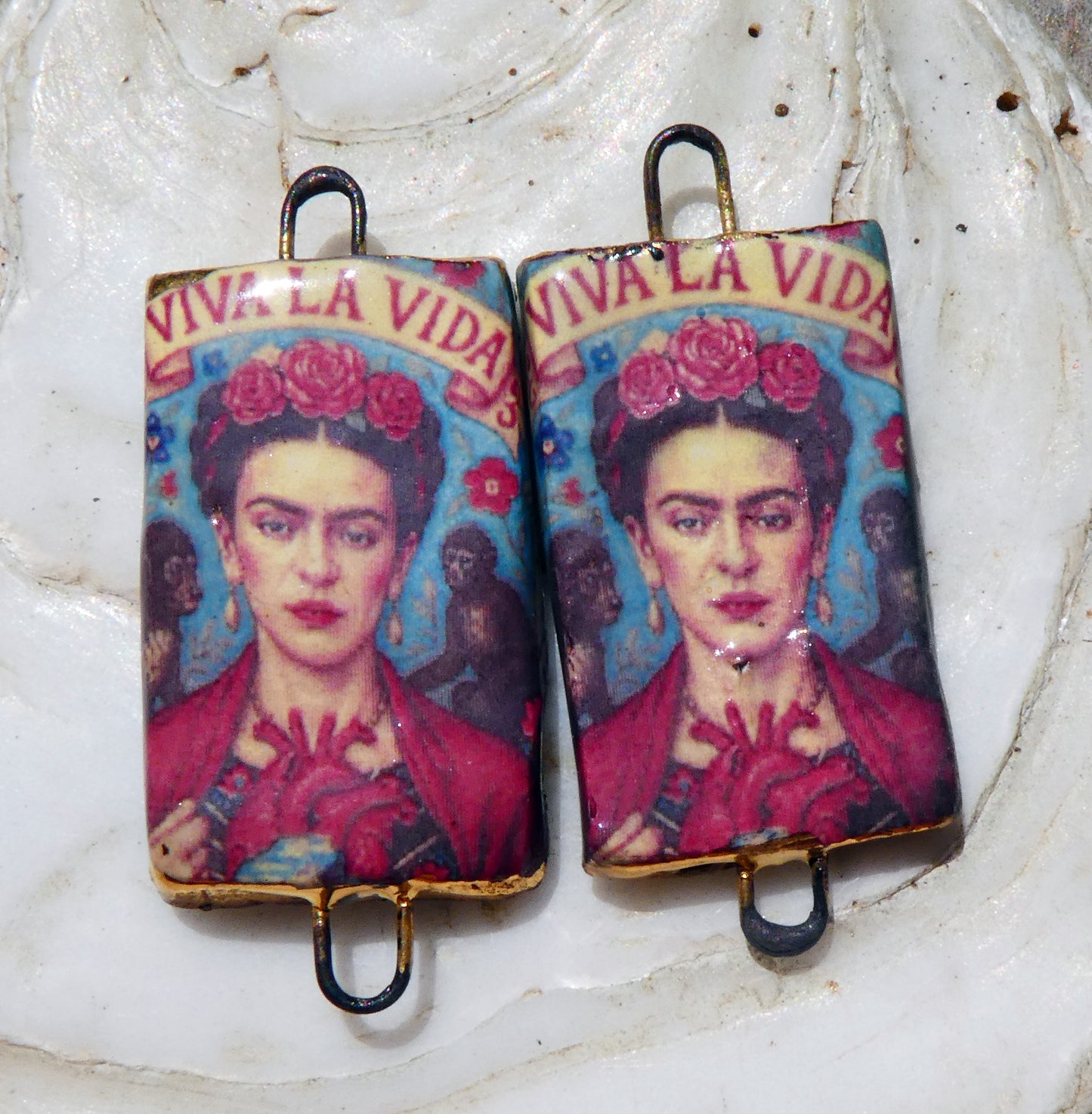 Ceramic Frida Inspired Earring Connectors - #7