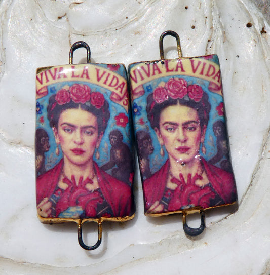 Ceramic Frida Inspired Earring Connectors - #7