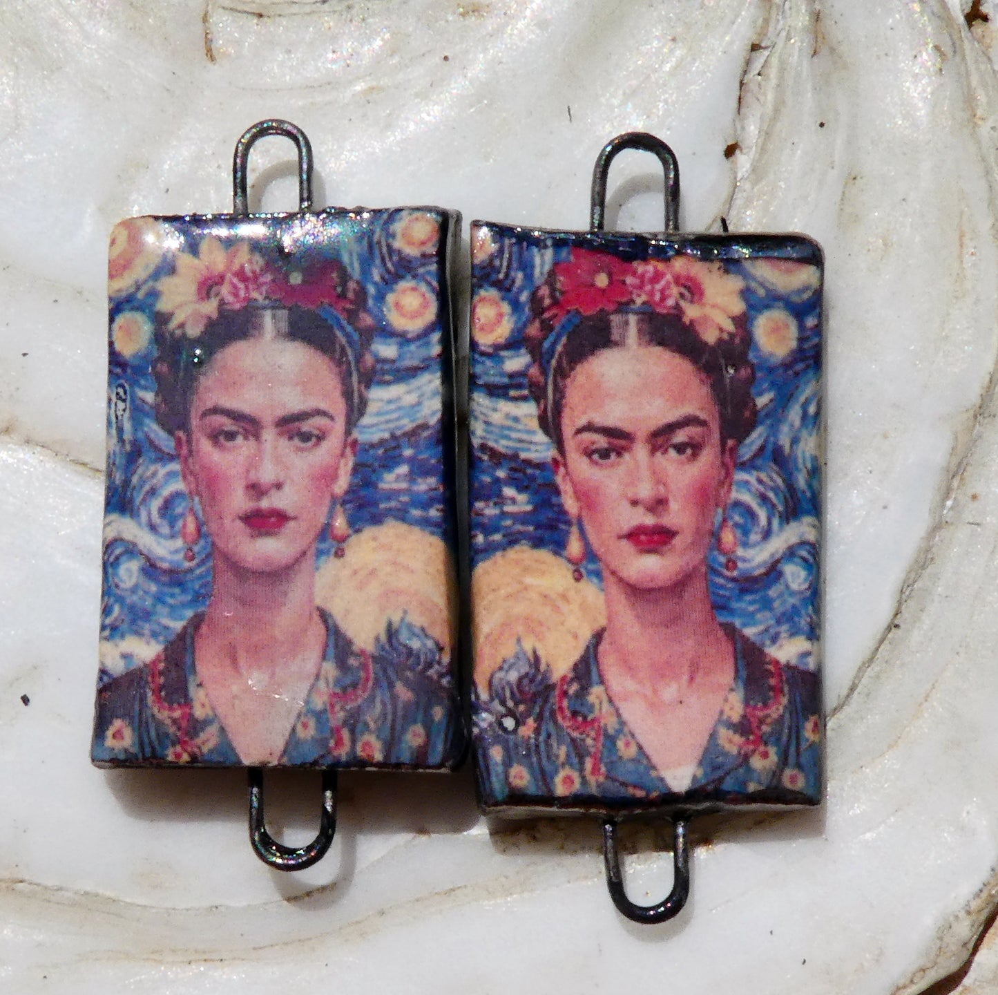 Ceramic Frida Inspired Earring Connectors - #8