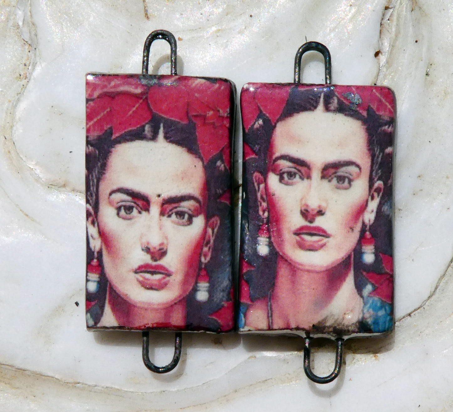 Ceramic Frida Inspired Earring Connectors - #10