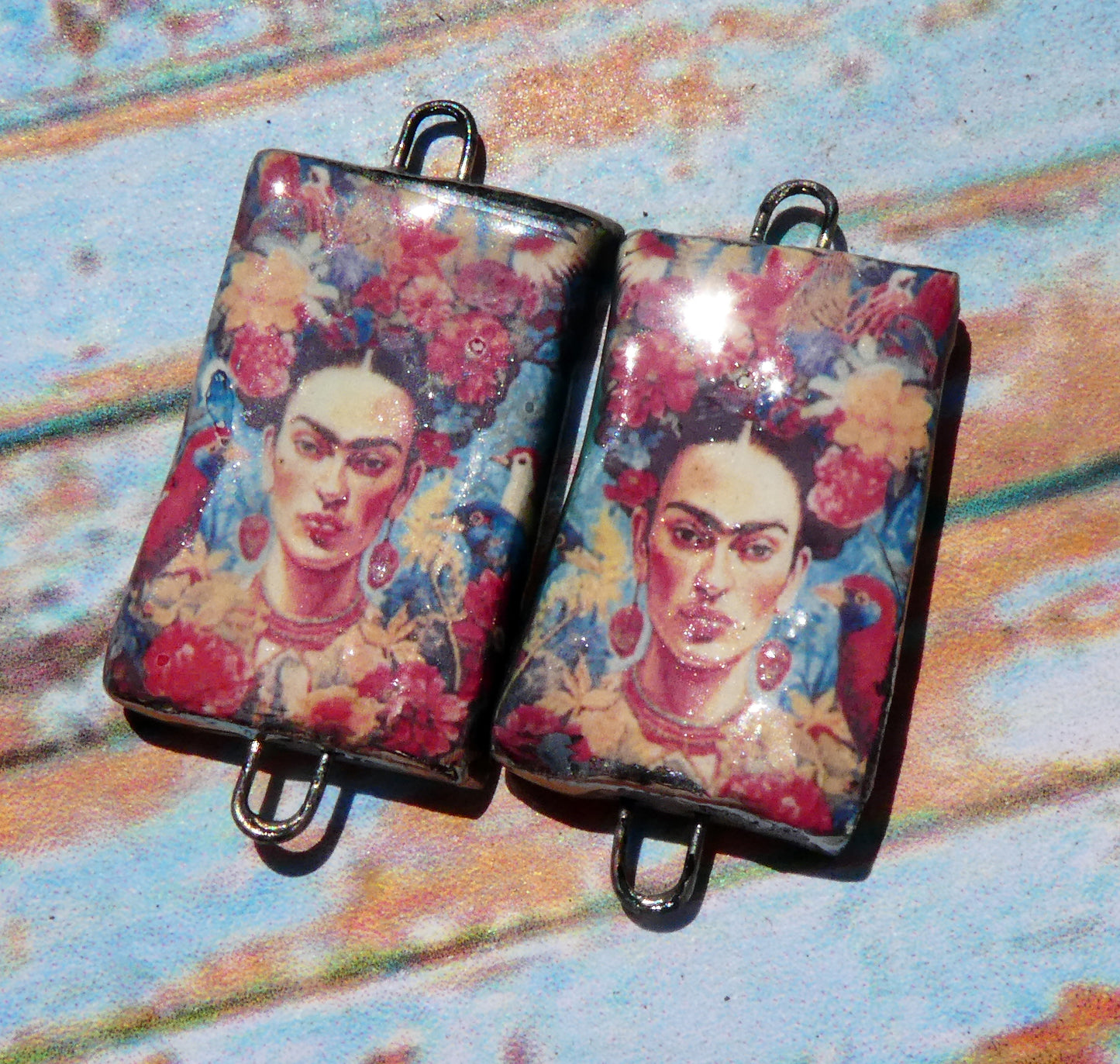 Ceramic Frida Inspired Earring Connectors - #14