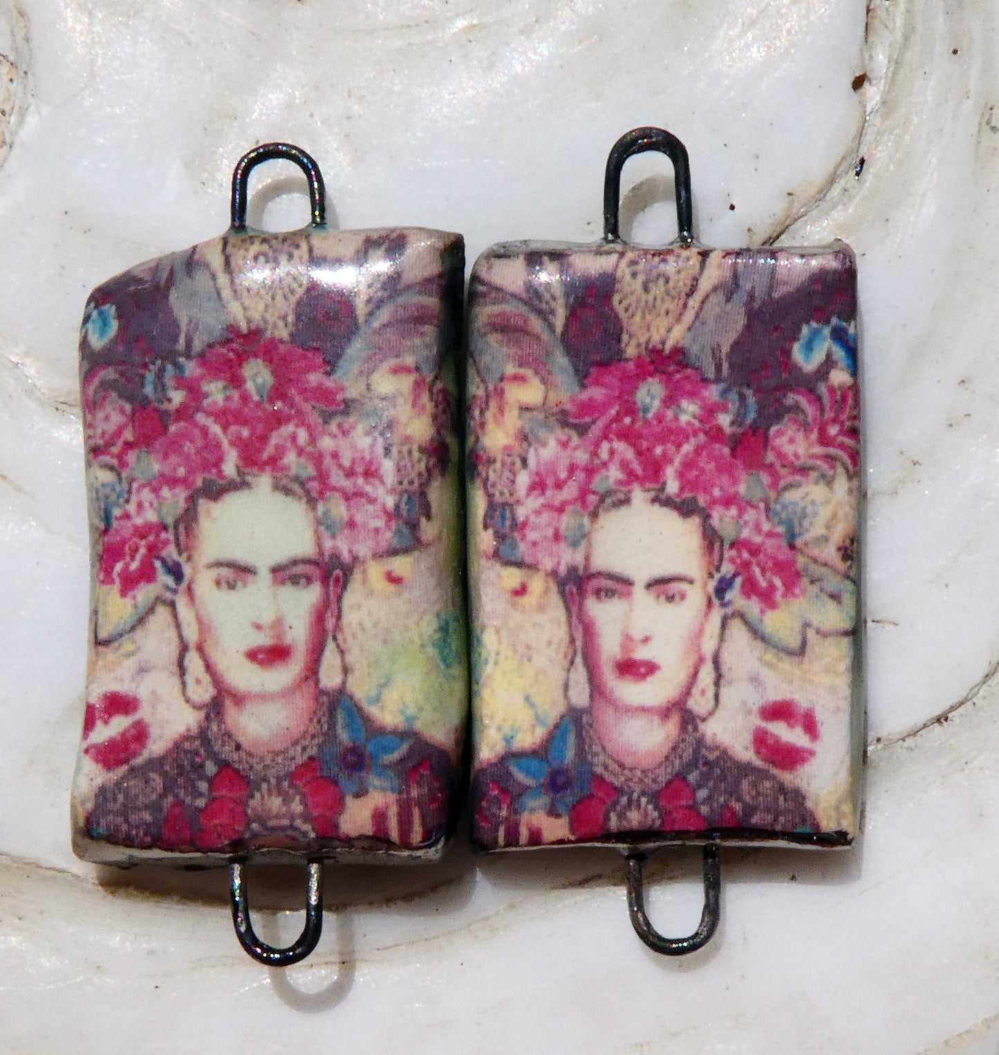 Ceramic Frida Inspired Earring Connectors - #16