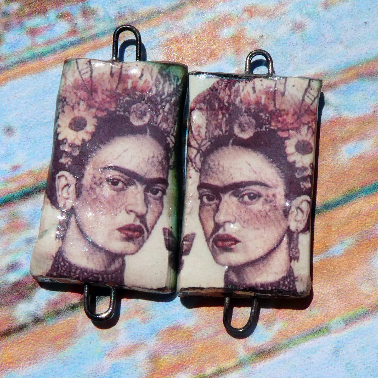 Ceramic Frida Inspired Earring Connectors - #17