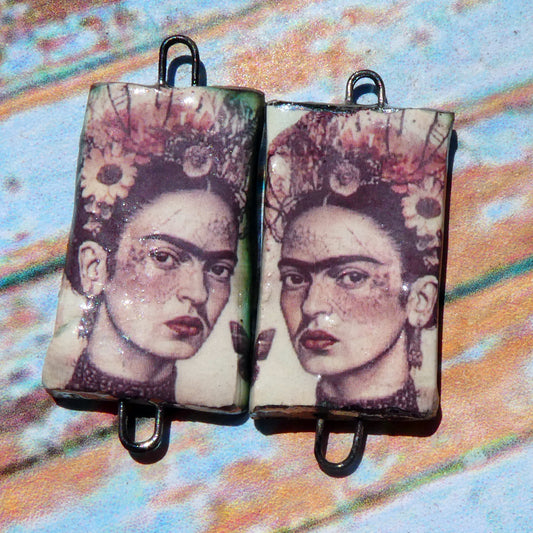 Ceramic Frida Inspired Earring Connectors - #17