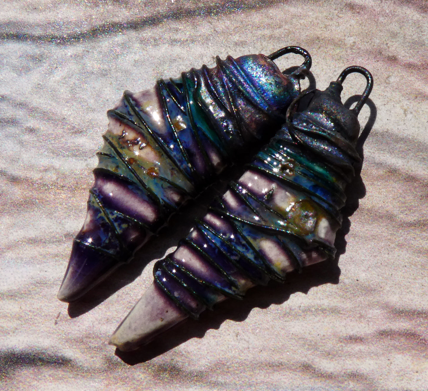 Ceramic Wire Wrapped Stone Cut Charms - Cosmic Grape
