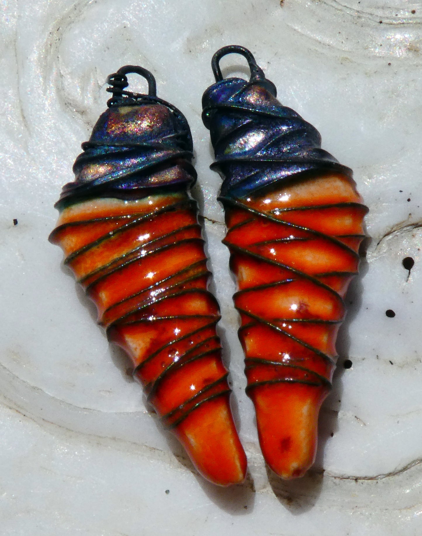 Ceramic Wire Wrapped Stone Cut Charms -Wildfire