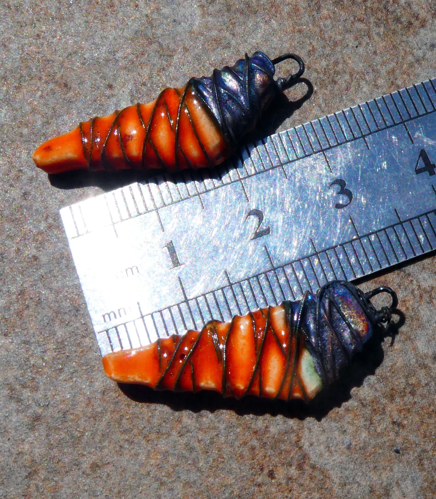 Ceramic Wire Wrapped Stone Cut Charms -Wildfire