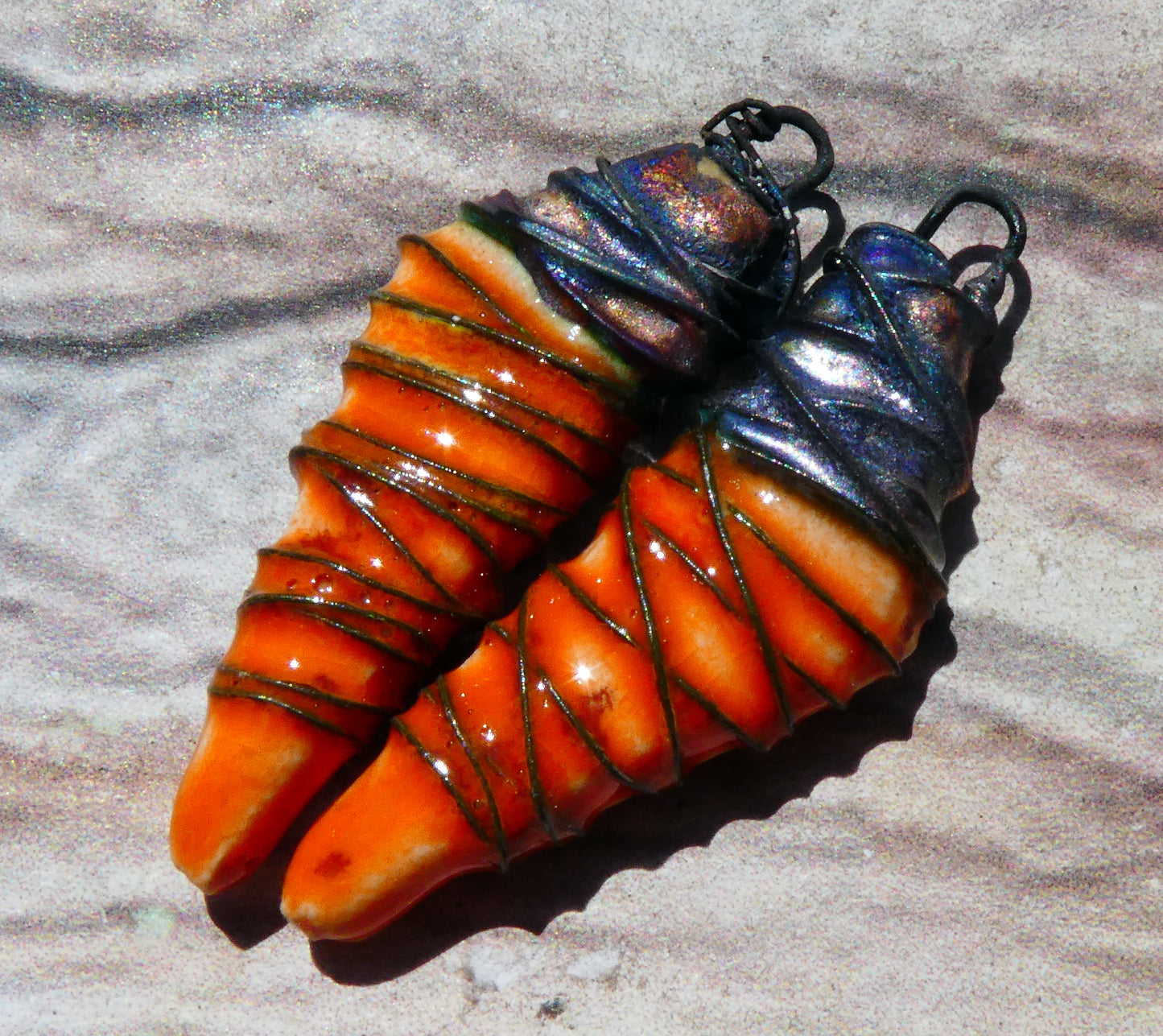 Ceramic Wire Wrapped Stone Cut Charms -Wildfire