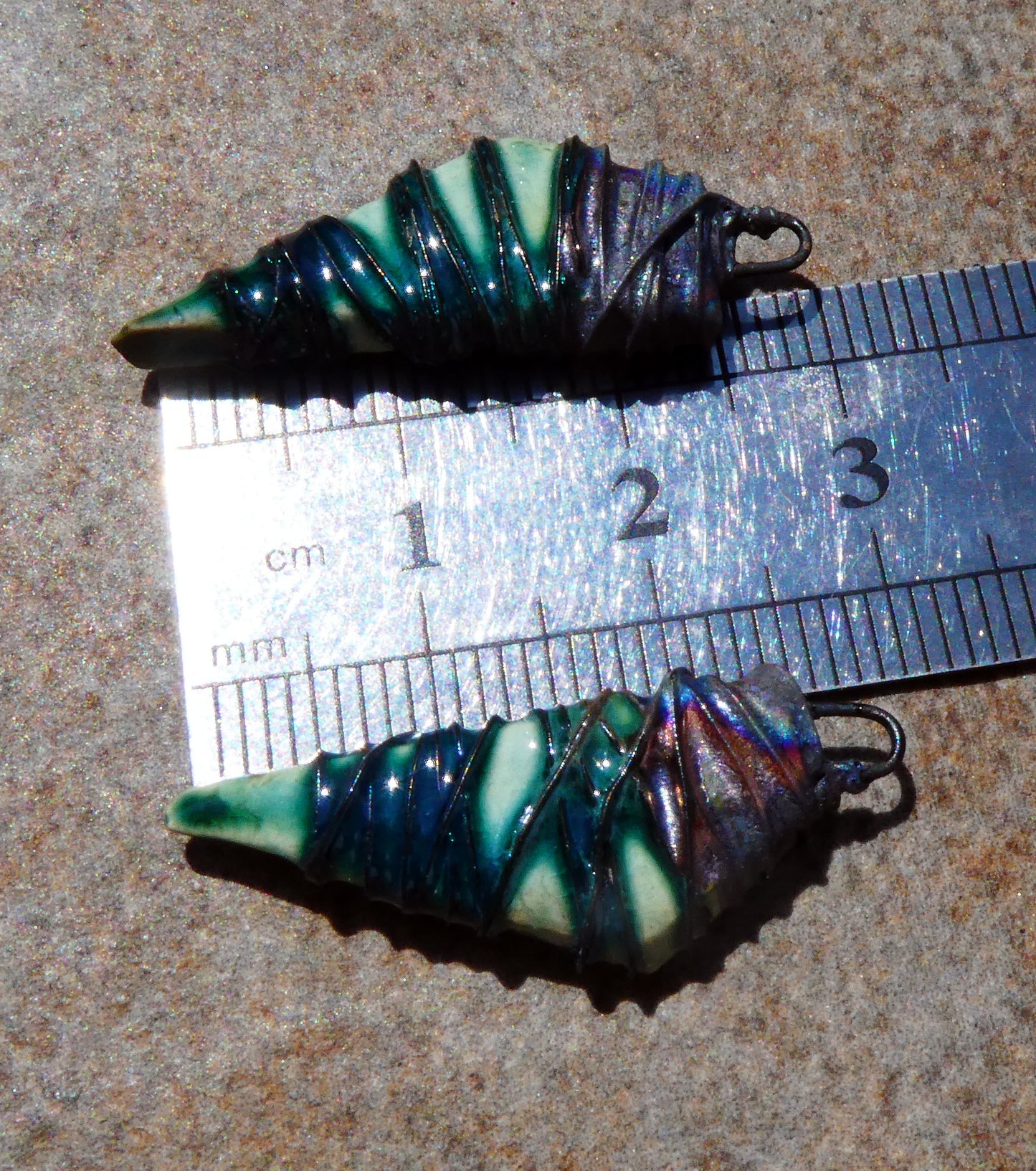 Ceramic Wire Wrapped Stone Cut Charms -Jurassic