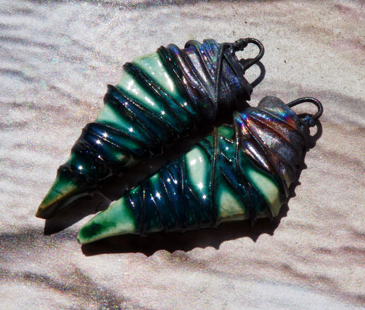 Ceramic Wire Wrapped Stone Cut Charms -Jurassic