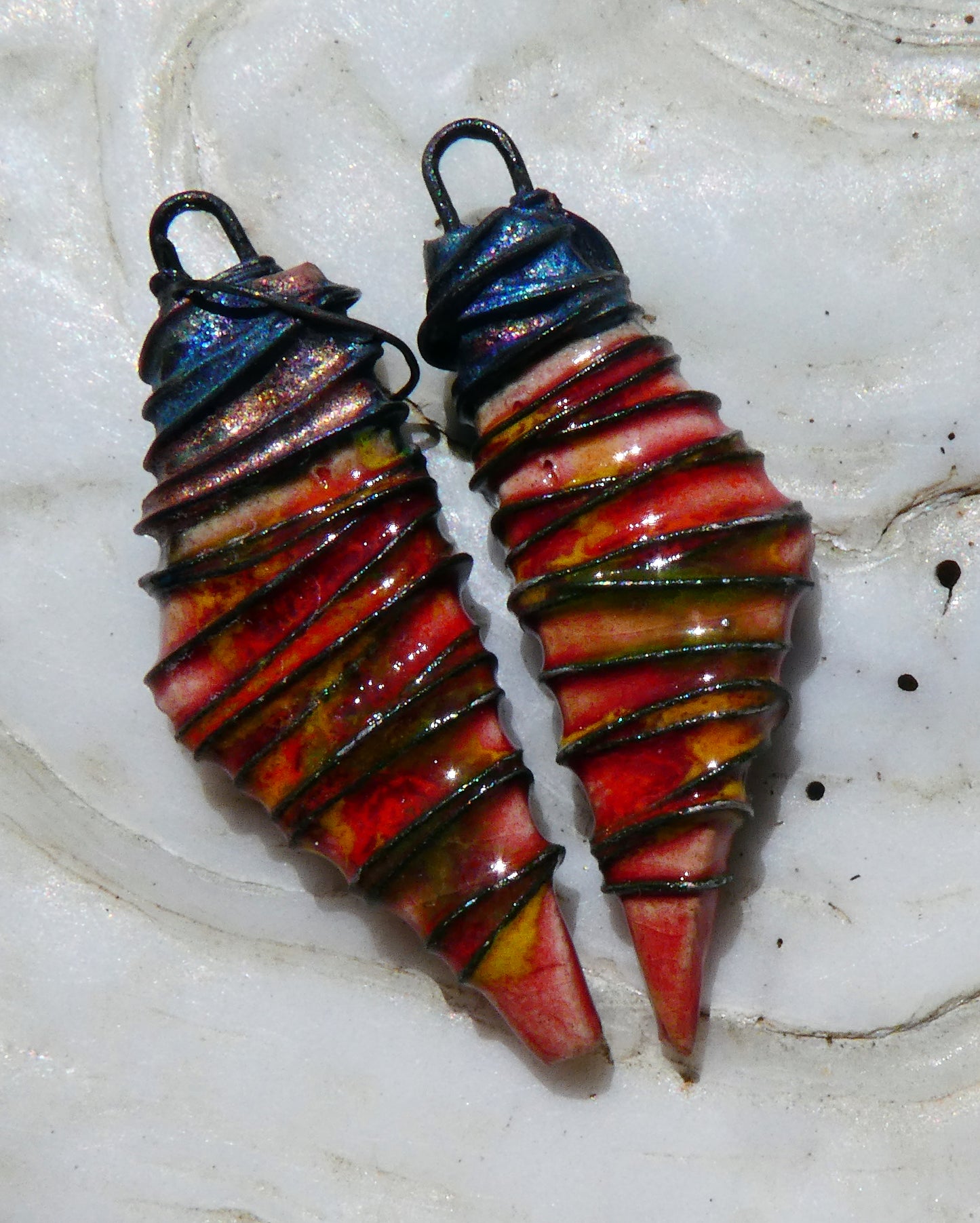Ceramic Wire Wrapped Stone Cut Charms -Firecracker