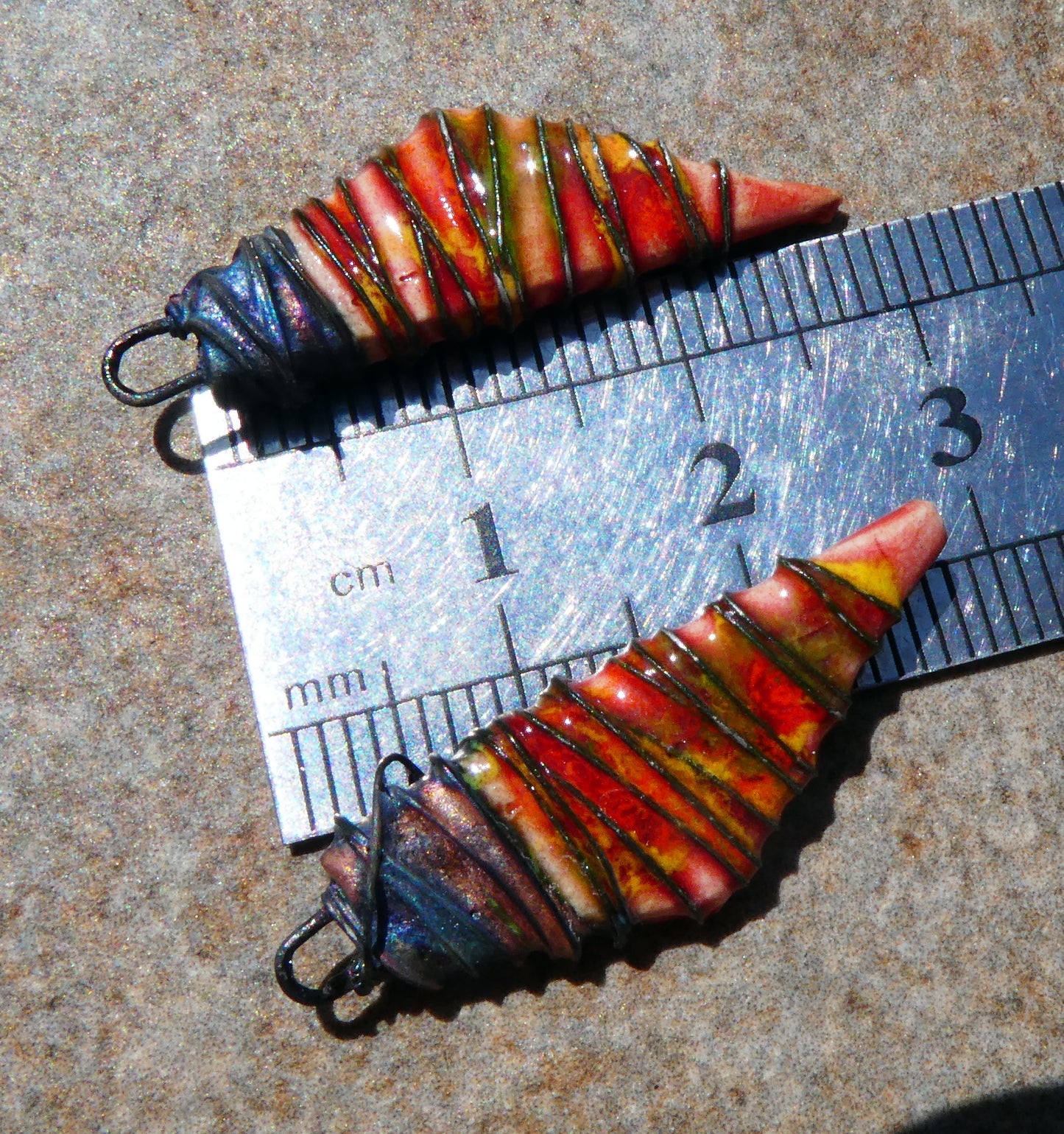 Ceramic Wire Wrapped Stone Cut Charms -Firecracker