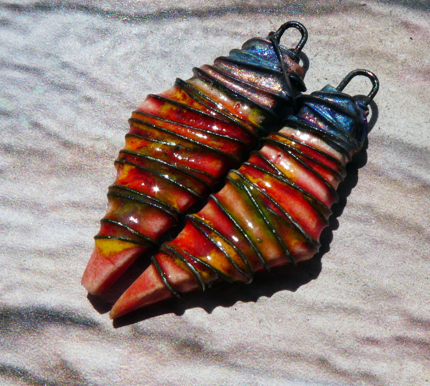 Ceramic Wire Wrapped Stone Cut Charms -Firecracker