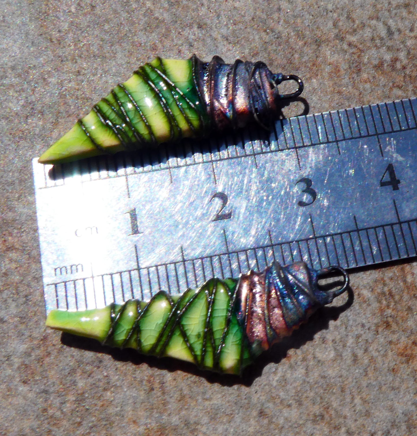 Ceramic Wire Wrapped Stone Cut Charms -Lime