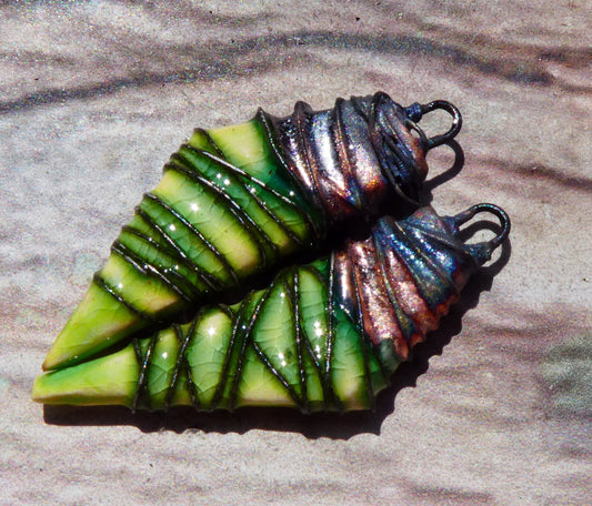 Ceramic Wire Wrapped Stone Cut Charms -Lime