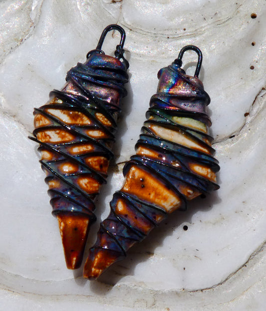 Ceramic Wire Wrapped Stone Cut Charms -Amber Ash