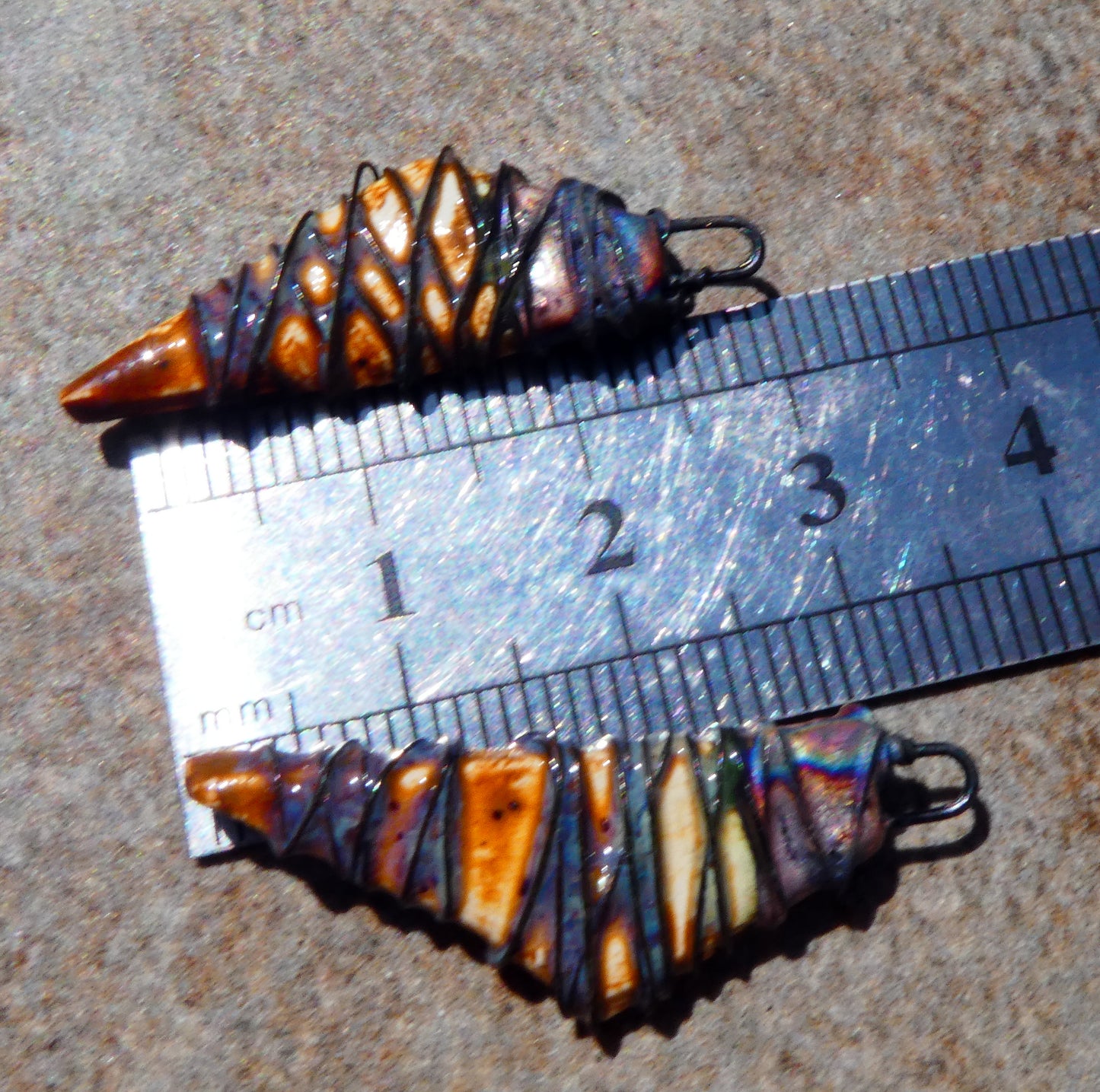 Ceramic Wire Wrapped Stone Cut Charms -Amber Ash