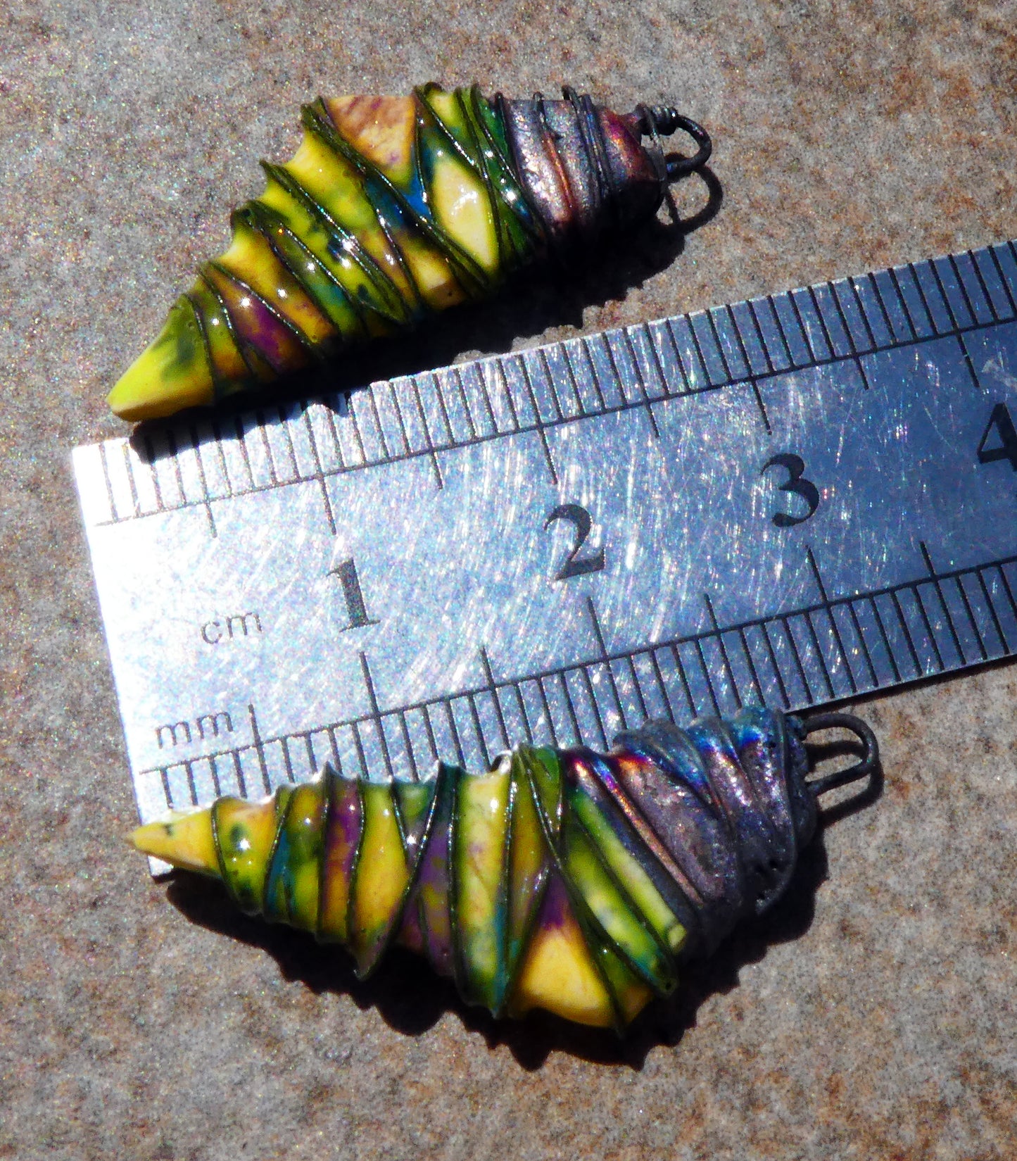 Ceramic Wire Wrapped Stone Cut Charms -Mardi Gras