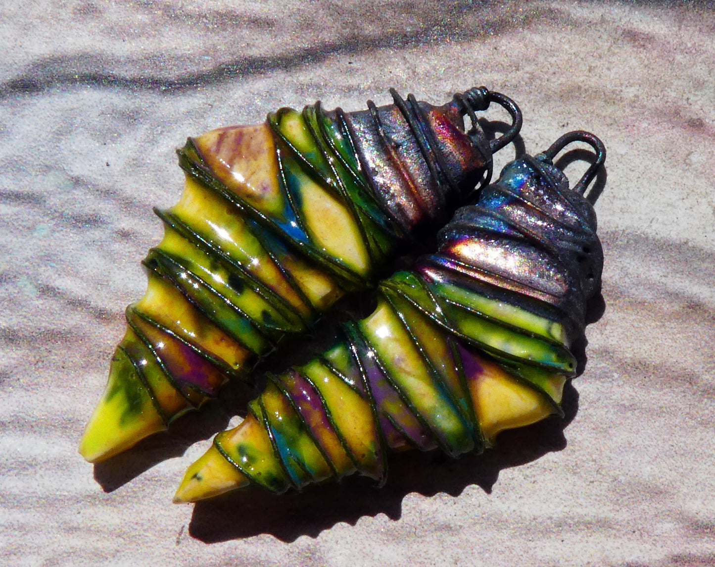 Ceramic Wire Wrapped Stone Cut Charms -Mardi Gras