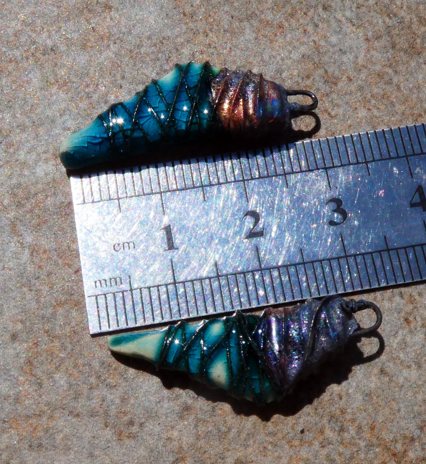 Ceramic Wire Wrapped Stone Cut Charms -Oriental Blue