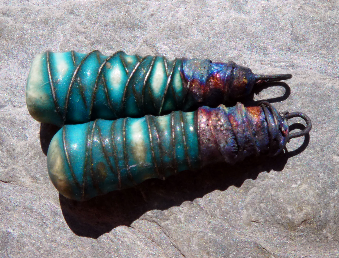Ceramic Wire Wrapped Baton Charms - Antique Turquoise