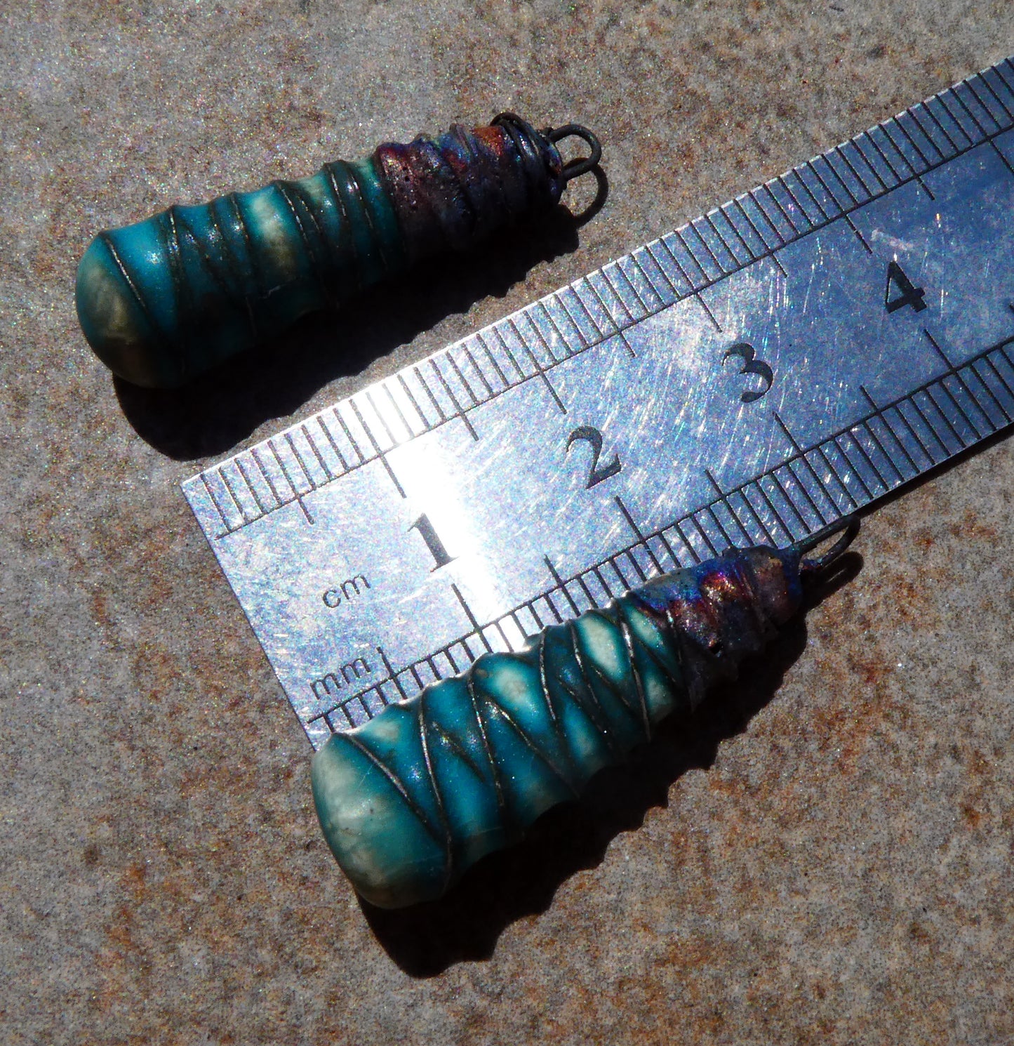 Ceramic Wire Wrapped Baton Charms - Antique Turquoise