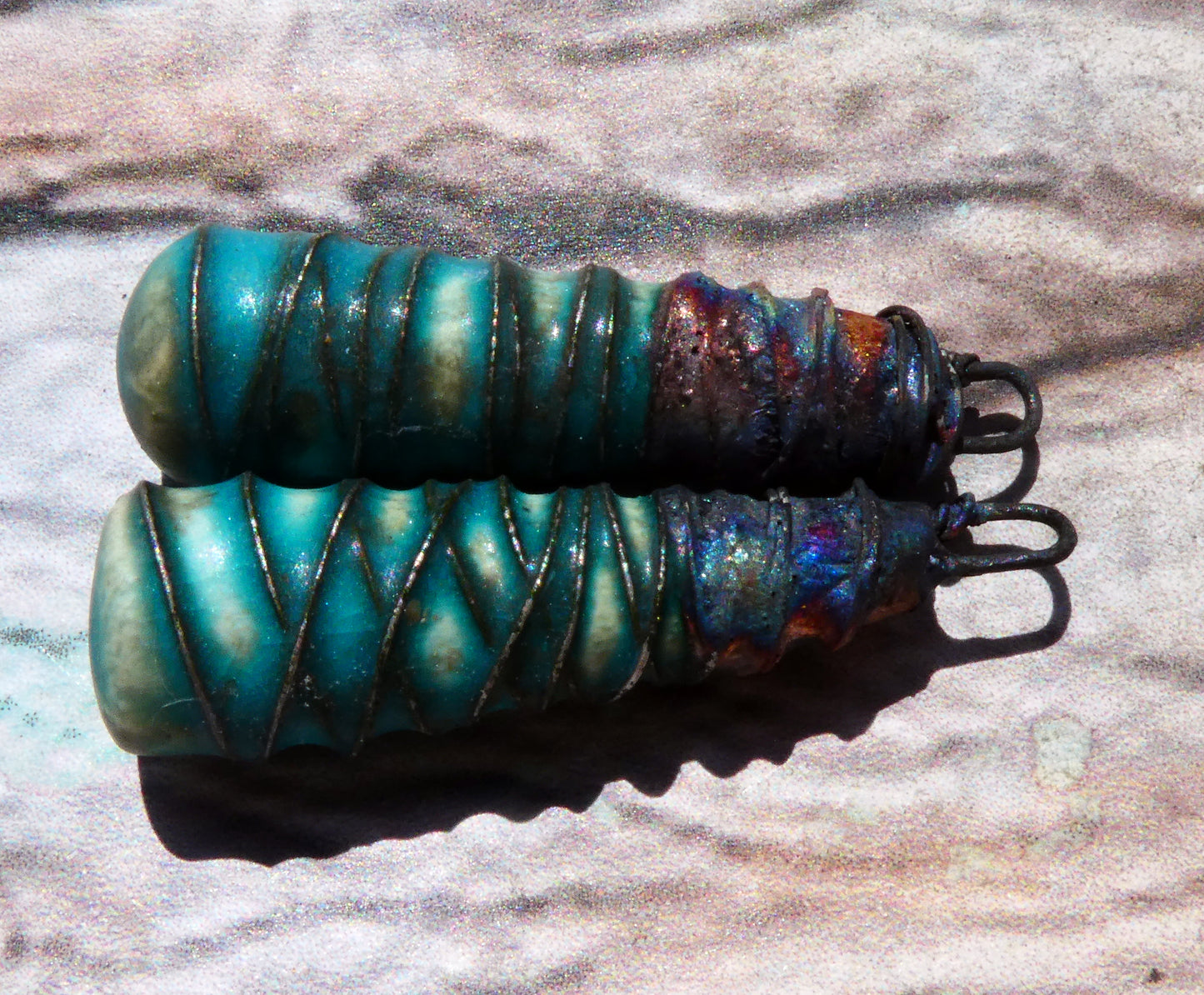 Ceramic Wire Wrapped Baton Charms - Antique Turquoise