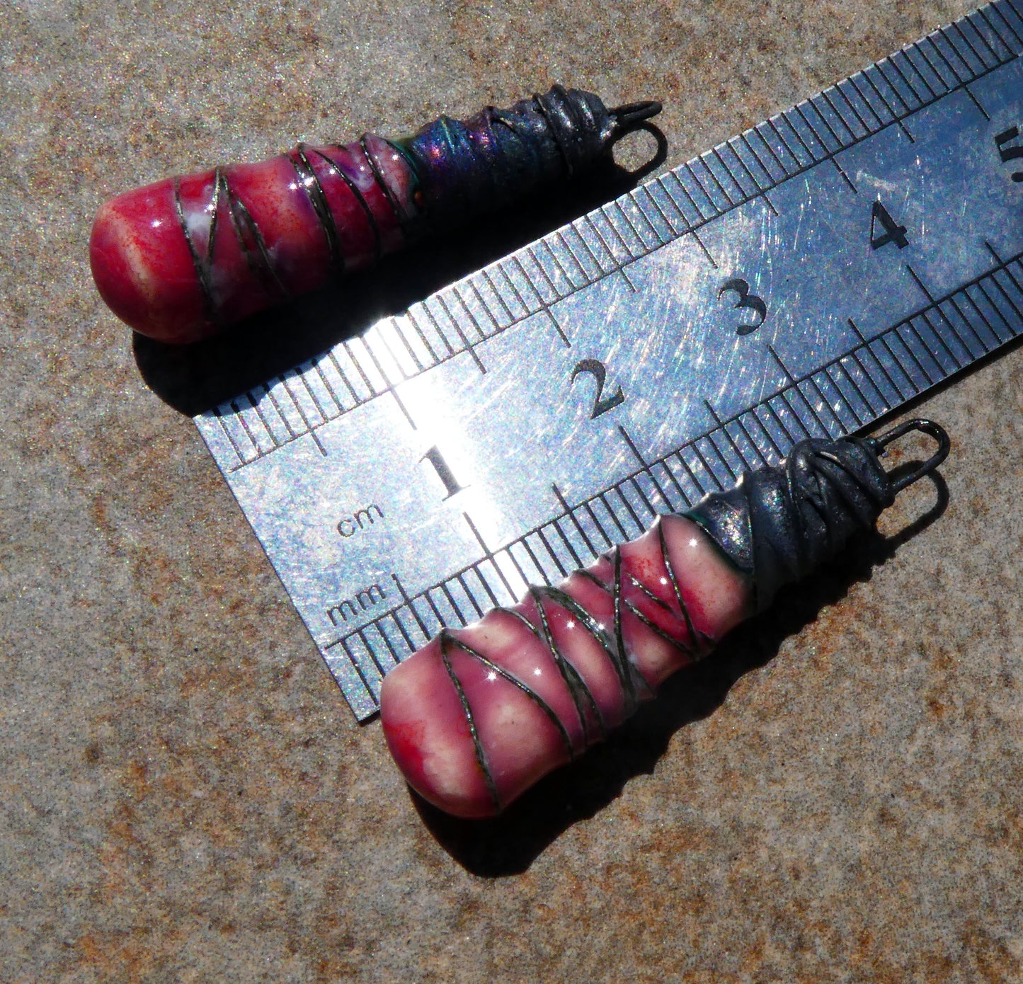 Ceramic Wire Wrapped Baton Charms - Berry Tart