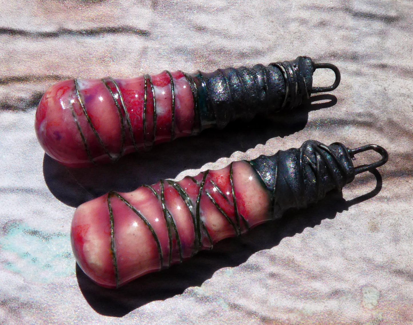 Ceramic Wire Wrapped Baton Charms - Berry Tart