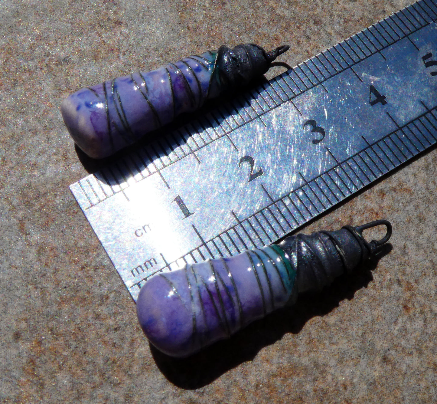 Ceramic Wire Wrapped Baton Charms - Purple Reign