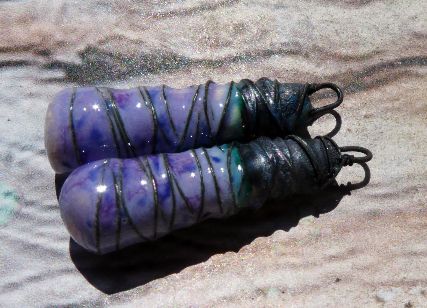 Ceramic Wire Wrapped Baton Charms - Purple Reign