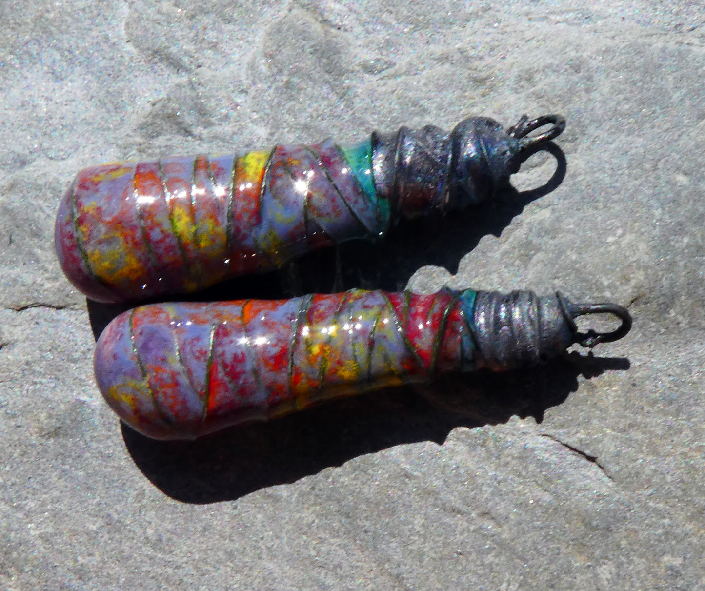 Ceramic Wire Wrapped Baton Charms - Floral Fantasy